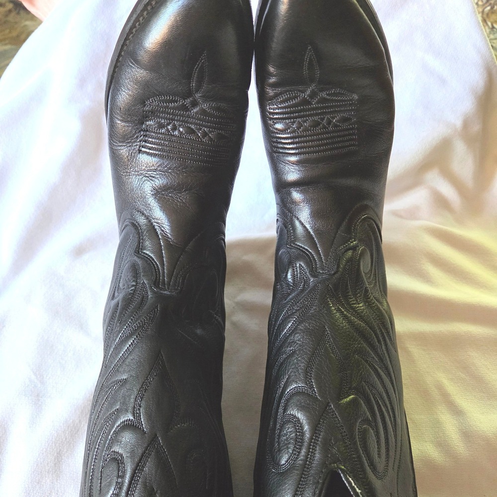 Laredo Western Cowboy Boots Mens 8D Black Excellent Leather Pointed/Almond Toe - Picture 9 of 12